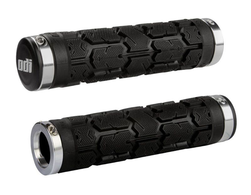 ODI ROGUE LOCK-ON GRIPS, 130MM, NO FLANGE, BLACK W/SILVER CLAMPS